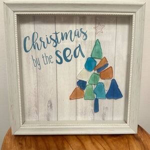 Christmas Tree Coastal Seaglass Shadow Box Wall Decor "Christmas By The Sea"